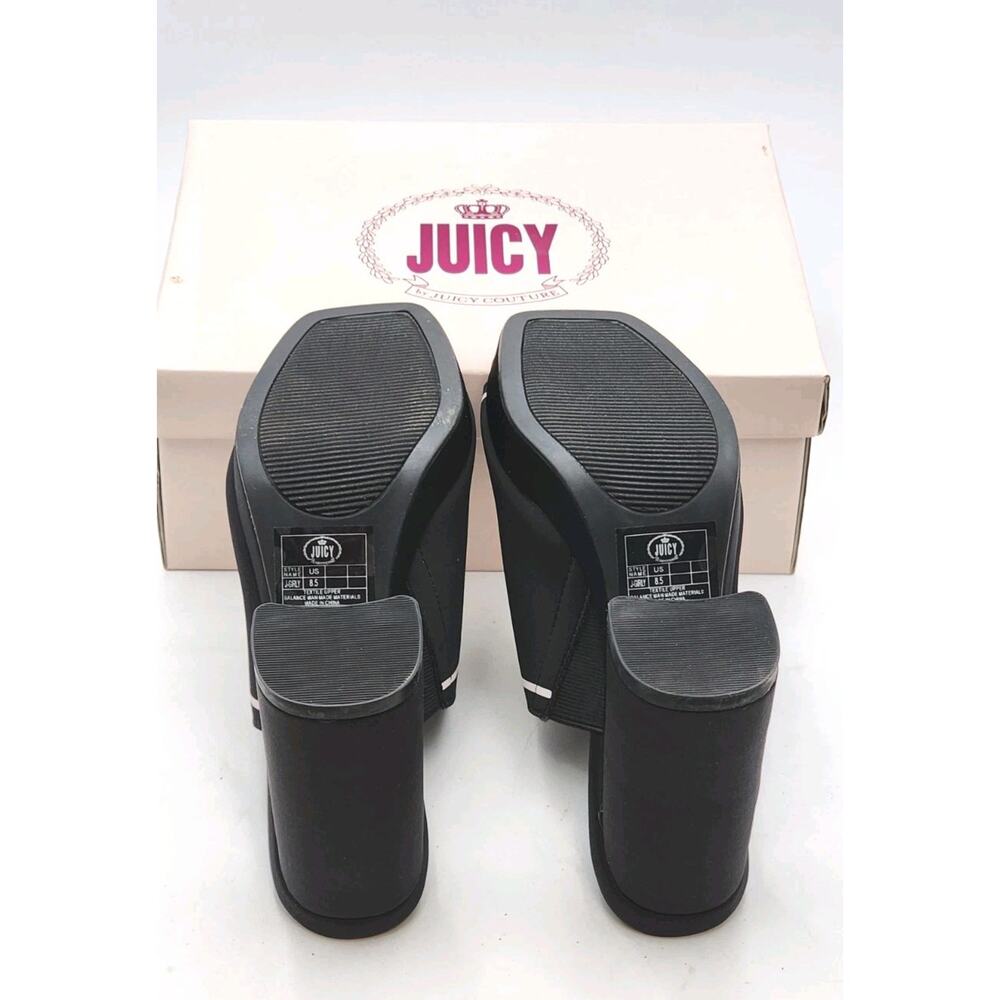 Juicy Couture Juicy Girly Womens Size 8.5 M Heeled Sandals Black White Logo - Picture 4 of 16